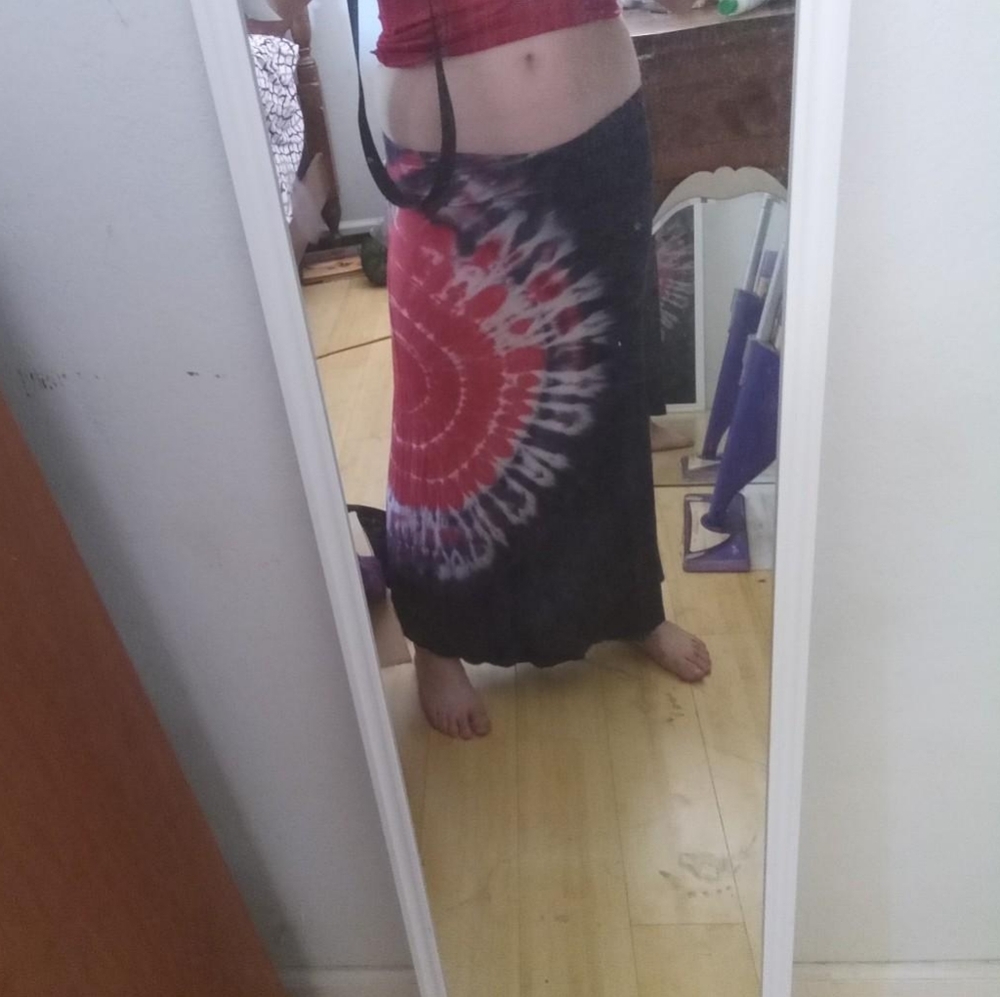 Purple and red tie dye maxi skirt